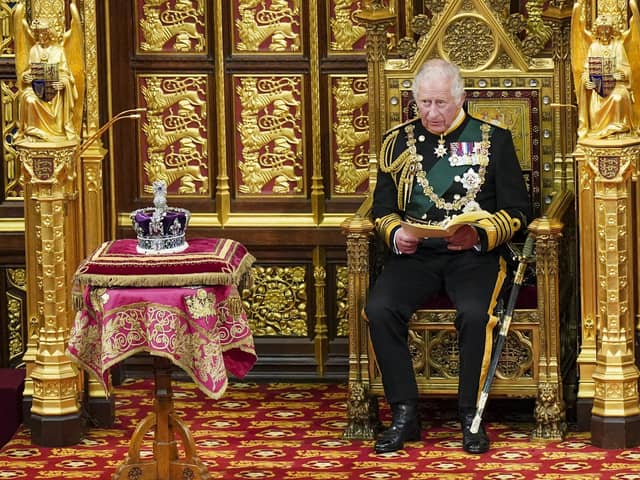 King Charles III making the Queen's Speech in the House of Lords in May 2022. 