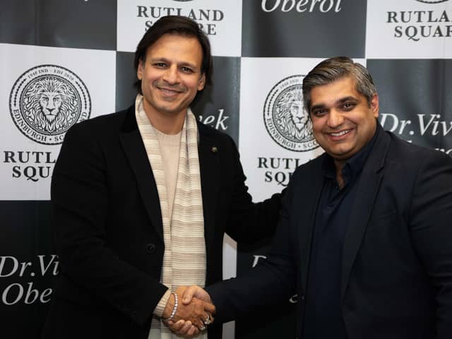 Dr Vivek Anand Oberoi, left, with Nishant Sharma, founder and CEO of Rutland Square Ltd.