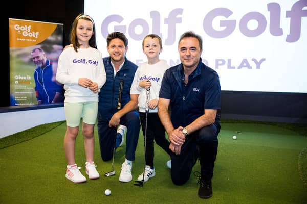 Pictured at the launch of Golf.Golf in St Andrews are, from left, Olivia Farquhar, Niall Horan (R&A Ambassador and Co-Founder, Modest Golf Management), Ruaridh McCallum and Phil Anderton (Chief Development Officer, the R&A). Pictured: Ross Parker/R&A/R&A via Getty Images.