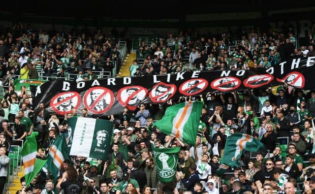 GLASGOW, SCOTLAND - SEPTEMBER 11: A Celtic banner during a cinch Premiership match between Celtic and Ross County at Celtic Park on September 11, 2021, in Glasgow, Scotland (Photo by Ross MacDonald / SNS Group)