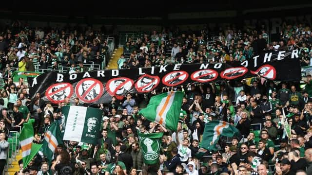 GLASGOW, SCOTLAND - SEPTEMBER 11: A Celtic banner during a cinch Premiership match between Celtic and Ross County at Celtic Park on September 11, 2021, in Glasgow, Scotland (Photo by Ross MacDonald / SNS Group)