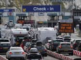 Car queue at the check-in at Dover Port in Kent as many families embark on getaways at the start of summer holidays for many schools in England and Wales. Staffing at French border control at the Port of Dover is "woefully inadequate" causing holidaymakers to be stuck in long queues, the Kent port said. Picture date: Friday July 22, 2022.