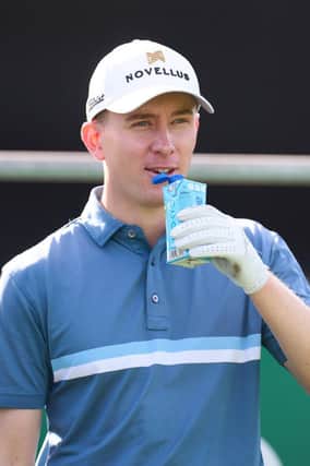 Euan Walker drinks water during one of the pro-ams prior to the Rolex Challenge Tour Grand Final supported by The R&A at Club de Golf Alcanada in Alcudia. Picture: Angel Martinez/Getty Images.