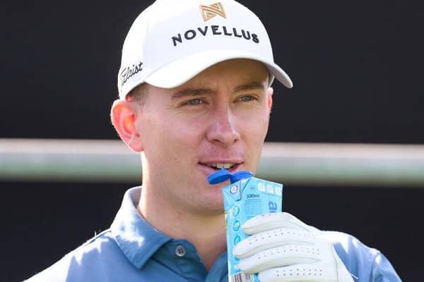 Euan Walker drinks water during one of the pro-ams prior to the Rolex Challenge Tour Grand Final supported by The R&A at Club de Golf Alcanada in Alcudia. Picture: Angel Martinez/Getty Images.