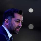 Humza Yousaf speaks following the SNP Leadership election result announcement at Murrayfield Stadium. Picture: Andy Buchanan/AFP via Getty Images
