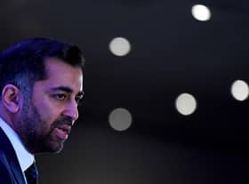 Humza Yousaf speaks following the SNP Leadership election result announcement at Murrayfield Stadium. Picture: Andy Buchanan/AFP via Getty Images