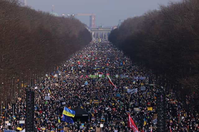 A vast demonstration in support of Ukraine in Berlin following the Russian invasion (Picture: Sean Gallup/Getty Images)