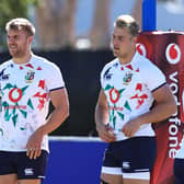 Chris Harris, left, and Duhan van der Merwe during a Lions training session at Hermanus High School in South Africa. Both men will start the second Test. Picture: David Rogers/Getty Images