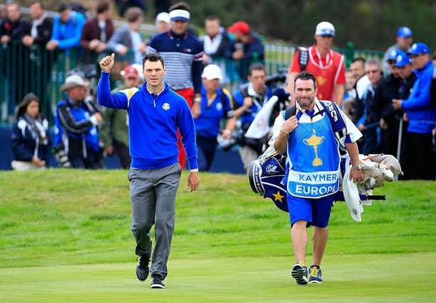 Martin Kaymer and caddie Craig Connelly during the 2014 Ryder Cup on the PGA Centenary Course at Gleneagles. Picture: Jamie Squire/Getty Images.