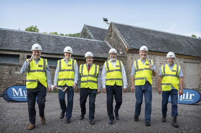 Alan Baker, director Ardgowan Distillery; Alan Muir, joint managing director, Muir Construction; Roland Grain, investment director, Ardgowan Distillery; David Fairweather, business development director; Martin McAdam, CEO Ardgowan Distillery; Stephen Caughey, construction project manager, Ardgowan Distillery. Picture by Peter Sandground