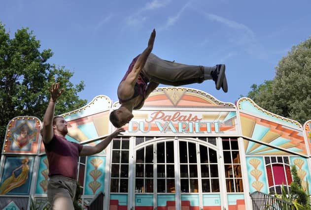 Arthur Parsons (left) and Adam Fullick, who are starring in the show Bromance, at George Square Gardens, warm up ahead of the start of the Fringe on Friday. Picture: Andrew Milligan/PA Wire