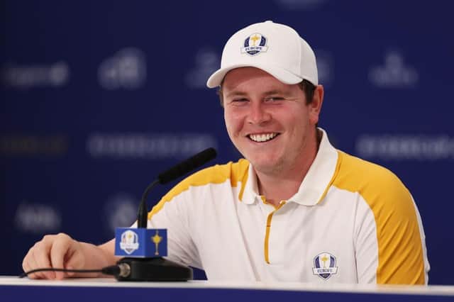 Bob MacIntyre of Team Europe speaks in a press conference ahead of the 44th Ryder Cup at Marco Simone Golf Club in Rome. Picture: Richard Heathcote/Getty Images.