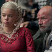 Rhaenyra Targaryen (Milly Alcock) with Ser Harold Westerling (Graham McTavish) in Game of Thrones spin-off House of the Dragon (HBO)