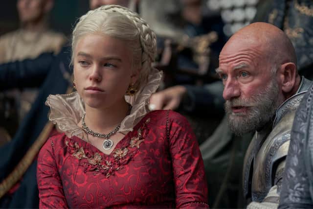 Rhaenyra Targaryen (Milly Alcock) with Ser Harold Westerling (Graham McTavish) in Game of Thrones spin-off House of the Dragon (HBO)