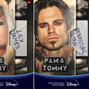 Lily James and Sebastian Stan look the part in the lead roles of Pamela Anderson and Tommy Lee. Photo: Disney / Hulu.