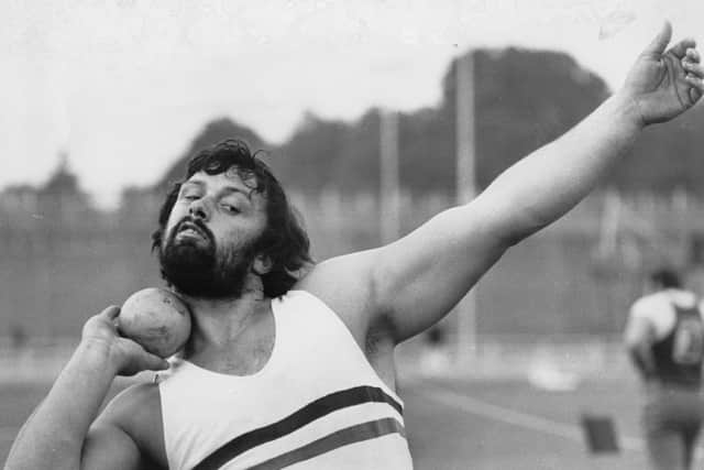 Geoff Capes in action. (Photo by Michael Fresco/Hulton Archive/Getty Images)
