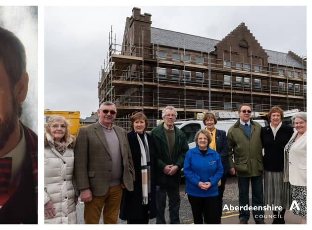 Bill Gibb's family with Banff and Buchan Area Committee chair Cllr Doreen Mair (left) and Communities Committee chair Cllr Anne Stirling (right), accompanied by Chris Reid (centre) of the Fraserburgh Heritage Centre which has done so much to recognise and promote Bill’s work and tremendous legacy.