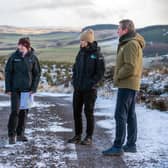 Scottish Woodlands managing director Ralland Browne is pictured (left) at the company's Knowe & Keltie planting site in Perthshire, speaking to Scotland's environment minister Màiri McAllan, second right, with Stuart Goodall, chief executive of forestry and wood trade body Confor (right) and SWL Forest manager Jillian Kennedy (second left). Picture: Sandy Young Photography