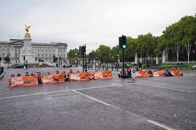 Campaigners from Just Stop Oil during a protest on The Mall, near Buckingham Palace.