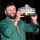 AUGUSTA, GEORGIA - APRIL 09: Jon Rahm of Spain poses with the Masters trophy during the Green Jacket Ceremony after winning the 2023 Masters Tournament at Augusta National Golf Club on April 09, 2023 in Augusta, Georgia. (Photo by Ross Kinnaird/Getty Images)