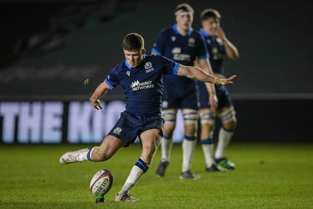 Scotland's Richie Simpson scores a second half penalty during an Under-20's Six Nations match against England.