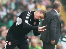Barry Robson tries to rally his Aberdeen team during the 5-0 defeat by Celtic.