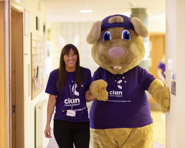 Claire Mechie, Clan’s volunteer manager, with the charity's mascot Clancy. (Pic: Newsline Media)