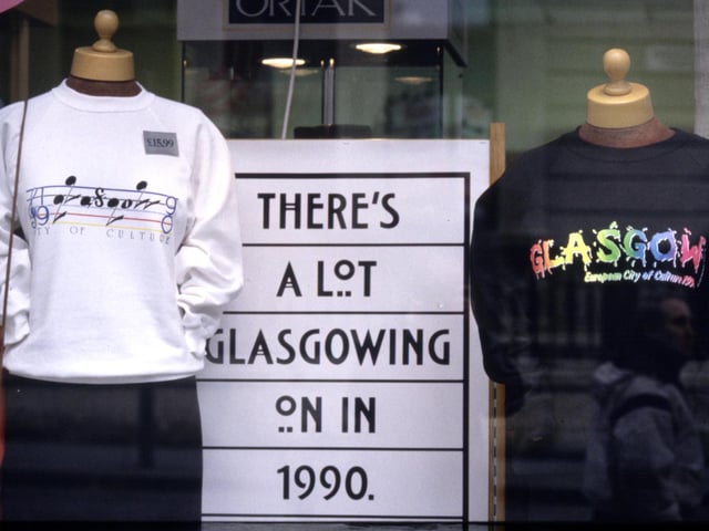 Shops were selling sweatshirts with the Glasgow European City of Culture logos in August 1990