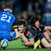 Leinster's Cormac Foley and Glasgow Warriors' George Horne challenge for the ball. Photo by Billy Stickland/INPHO/Shutterstock.
