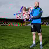 Livingston manager David Martindale holds the Betfred Cup prior to Sunday's final against St Johnstone. He revealed he will not be wearing a suit (Photo by Ross Parker / SNS Group)