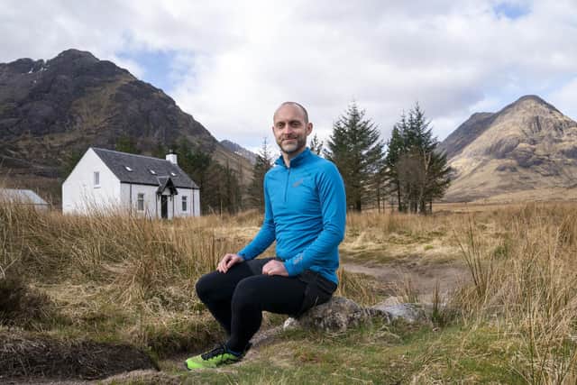 Author Chris Carse Wilson, from Newport, Fife, runs in Glen Coe, the inspiration for his debut novel Fray, which he wrote in secret on the bus to and from work at the V&A Dundee. Picture: Jane Barlow/PA Wire