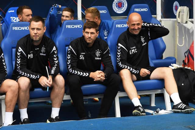 Michael Beale (far left) is a key member of Steven Gerrard's coaching team. Picture: SNS