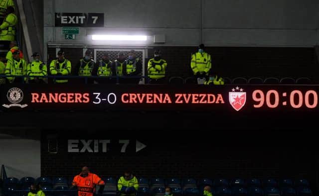 The scoreboard at Ibrox spells out a promising position for Rangers after the first leg of their Europa League last 16 tie against Red Star Belgrade. (Photo by Craig Foy / SNS Group)
