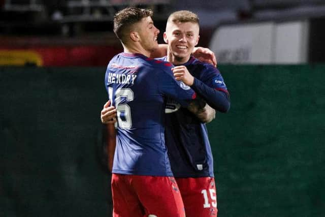 Kilmarnock's Fraser Murray (R) celebrates making it 3-1 with Callum Hendry (Photo by Sammy Turner / SNS Group)