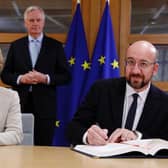 Stock photo of President of the European Council, Charles Michel (right) and European Commission President Ursula von der Leyen