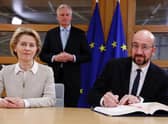 Stock photo of President of the European Council, Charles Michel (right) and European Commission President Ursula von der Leyen
