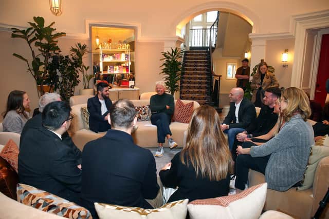 Sir Richard Branson chatting to Curiosity Shop business founders. Picture: Professional Images UK.