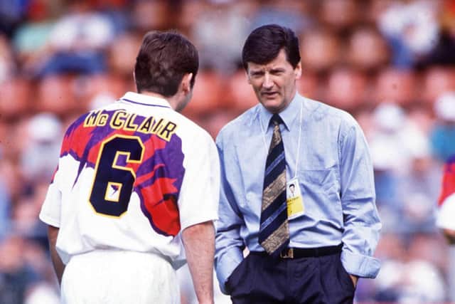 Roxburgh with Brian McClair during a Euro 92 match between Scotland and Germany. Photo by Colorsport/Shutterstock