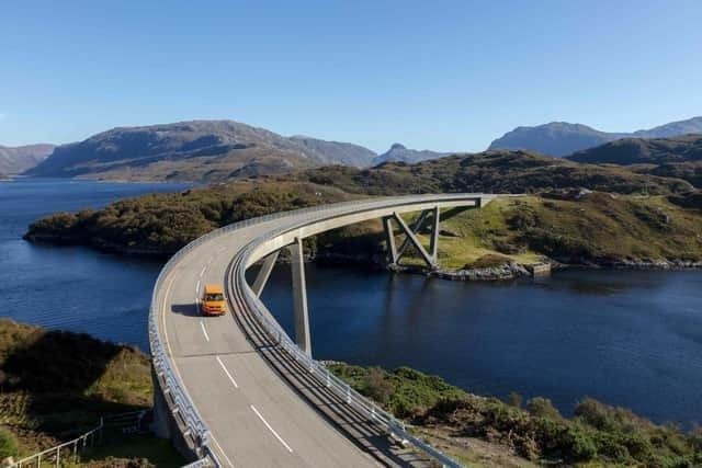A campervan on the Kylesku Bridge, which sits on the North Coast 500. Picture: Steven Gourlay Photography/North Coast 500/North Highland Initiative