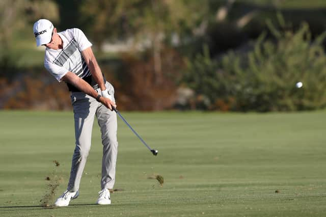 Martin Laird hits from the fairway on the 18th hole during round three of the Shriners Hospitals For Children Open at TPC Summerlin in Las Vegas. Picture: Matthew Stockman/Getty Images