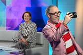 Alan Cumming taking a selfie with Kirsty Wark as she presented her last  BBC Newsnight