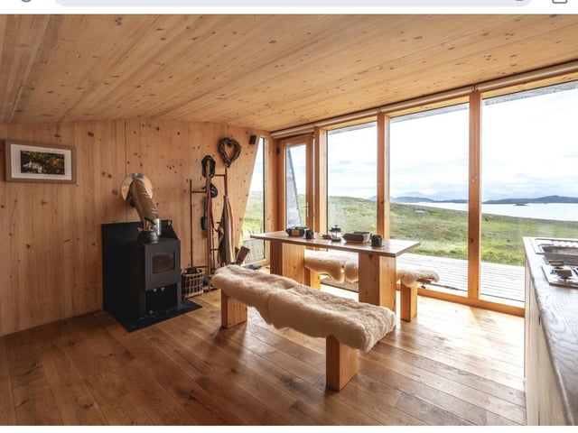 The cabin enjoys stunning views and the warmth of a wood burning stove. PIC: Galbraith.