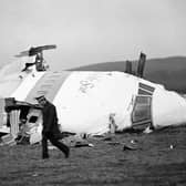 The wrecked nose section of the Pan-Am Boeing 747 in Lockerbie, near Dumfries.