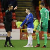 Rangers winger Ryan Kent is sent off by referee Kevin Clancy in the 83rd minute of the Scottish champions' 1-1 draw against Aberdeen at Pittodrie. (Photo by Craig Williamson / SNS Group)