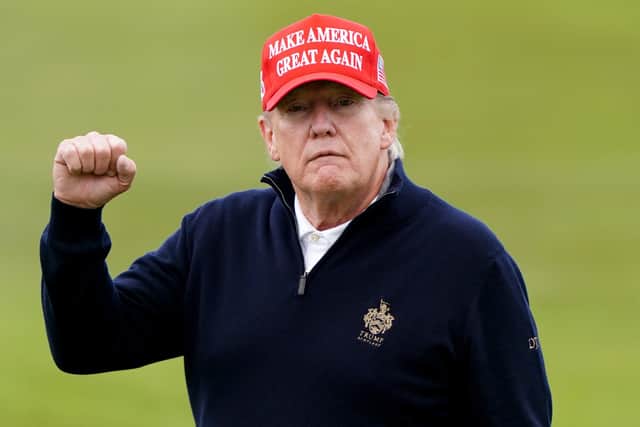 Donald Trump playing golf during his visit to his Turnberry golf resort in 2023. Picture: Jane Barlow/PA Wire