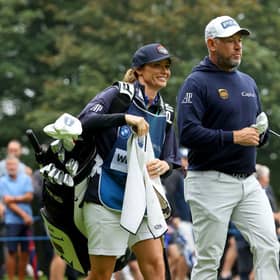 Lee Westwood and his wife/caddie Helen during the second round of the BMW PGA Championship at Wentworth. Picture: Andrew Redington/Getty Images.