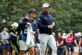 Lee Westwood and his wife/caddie Helen during the second round of the BMW PGA Championship at Wentworth. Picture: Andrew Redington/Getty Images.