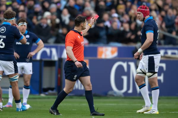 Grant Gilchrist was sent off for Scotland against France in Paris.