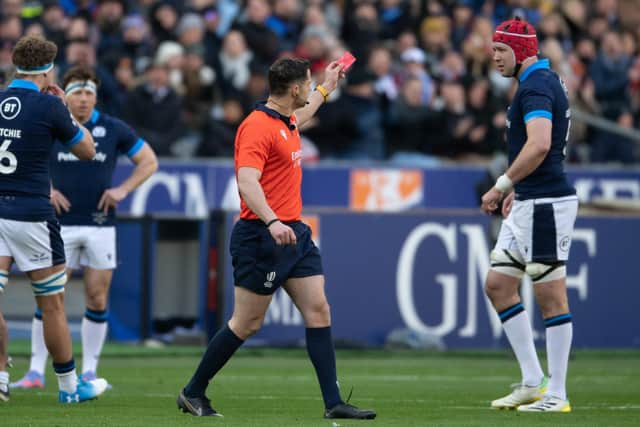 Grant Gilchrist was sent off for Scotland against France in Paris.