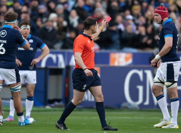 Grant Gilchrist was sent off for Scotland against France in Paris.